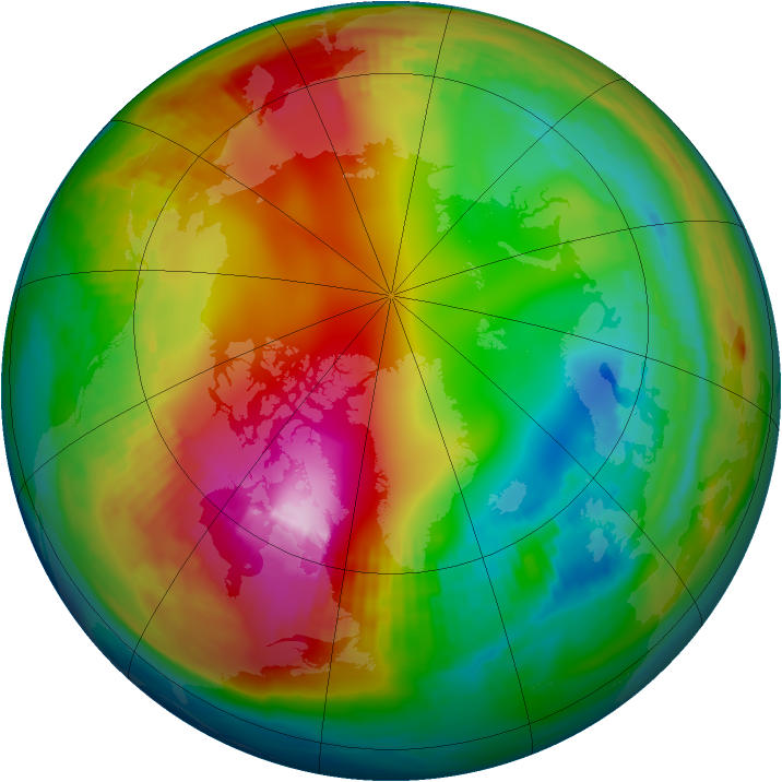 Arctic ozone map for 22 January 1991
